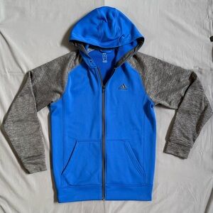 Mens Adidas Full Zip Hoodie Jacket Blue And Grey Size Small